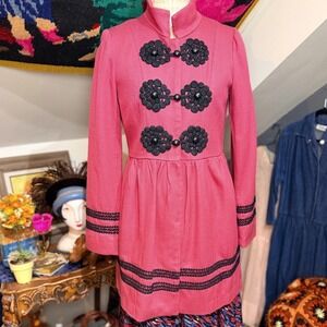 Vintage Y2K Rampage Pink Textured Mandarin Collar Jacket Black Frogs Buttons M